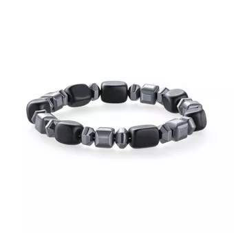 Bransoletka z Czarnego Obsydianu i Hematytu A koraliki 8mm