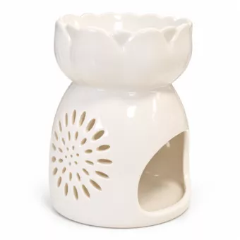 Biały Ceramiczny Kadzielnica w Kształcie Lotosu 11 cm