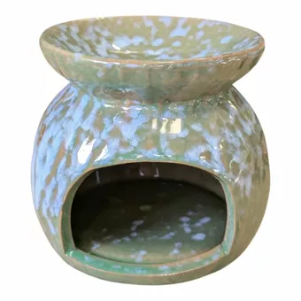 Zielony ceramiczny kominek olejowy z wielokolorowymi odcieniami