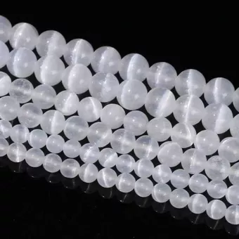 Sznur Okrągłych Koralików z Selenitu Kocie Oko AA 10mm