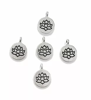 Srebrne Przekładki Charms Kwiat Lotosu 15 mm Zestaw 50 szt.