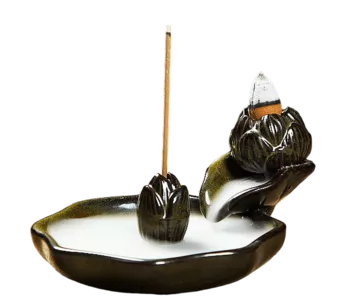 Brązowy ceramiczny uchwyt na kadzidło z przepływem zwrotnym Kwiaty lotosu 13cm
