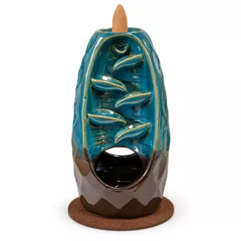 Ceramiczny dwustronny kadzielniczka na kadzidełka zwrotne (backflow), niebiesko-brązowa, 20 cm