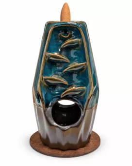 Dwustronny ceramiczny kadzielnik Backflow w kolorze niebiesko-brązowym, forma fasetowana, 20 cm