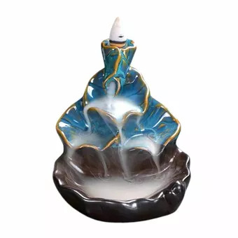 Ceramiczny uchwyt na kadzidełko z przepływem zwrotnym Wodospad Niebieskie Liście Lotosu 10cm