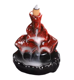Ceramiczny uchwyt na kadzidło z przepływem zwrotnym Wodospad Czerwone liście lotosu 10 cm