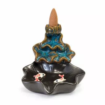Ceramiczny kadzielnica Backflow kaskada liści lotosu i ryb 9,5 cm