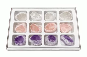 Ekspozytor 12 Kamieni Emma Egg z Surowego i Polerowanego Kwarcu 2-3 cm