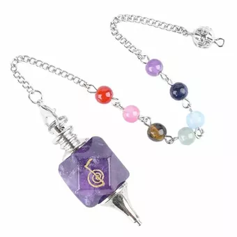 Ametystowe sześciokątne wahadło Reiki ChoKu Rei 7 czakr