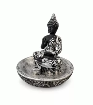 Kadzielniczka Budda Abhaya Srebrna z Żywicy 10 cm