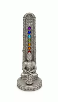 Srebrny Kadzielniczka Budda Medytacja 7 Czakr z Żywicy 17 cm