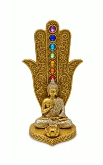 Uchwyt na kadzidło Dłoń Fatimy Budda 7 Czakr Złoty z Żywicy 16 cm
