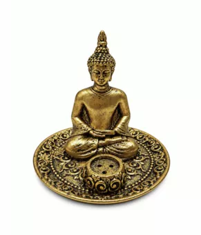 Złoty Kadzielniczka Budda Medytacja z Żywicy 9 cm