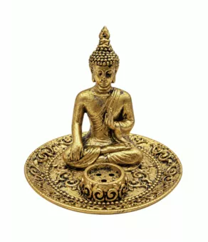 Złoty Kadzielniczka Budda Błogosławieństwo z Żywicy 9 cm