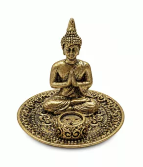 Złoty Kadzielniczka Budda Modlitwa z Żywicy 9 cm