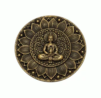 Złoty Okrągły Kadzielniczy Stojak Budda Lotos z Żywicy 10 cm