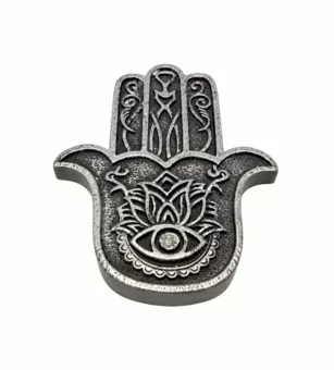 Kadzielnica Ręka Fatimy Hamsa Posrebrzana z Żywicy 11 cm