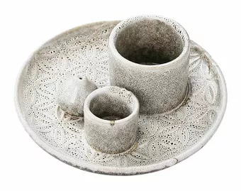 Beżowy ceramiczny stojak na kadzidełka Kwiaty Życia do Palo Santo i białej szałwii 13 cm
