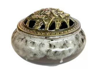 Brązowo-szary ceramiczny uchwyt na kadzidło 10cm