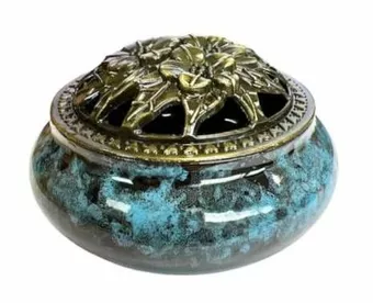 Czarny i niebieski ceramiczny pojemnik na kadzidełka 10cm