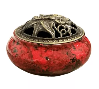 Czerwono-czarny ceramiczny uchwyt na kadzidełko 10cm
