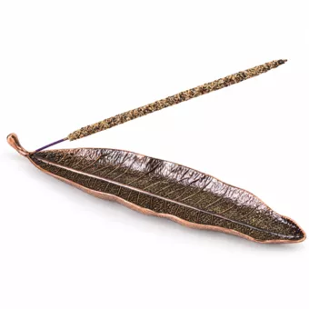 Miedziany stojak na kadzidełko w kształcie liścia 25 cm