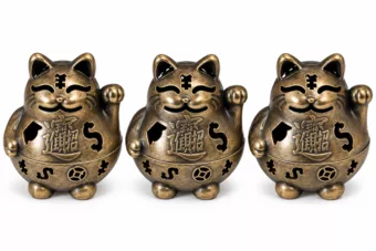Brązowy kadzielnica Maneki-neko 4,9 cm – Zestaw 3 sztuk