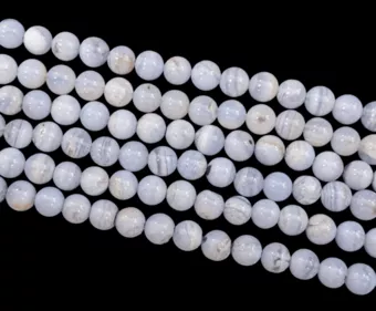 Sznur Okrągłych Koralików z Niebieskiego Chalcedonu Pasiastego A 6-7mm