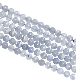 Sznur Okrągłych Koralików z Niebieskiego Chalcedonu Pasiastego A 8-9mm