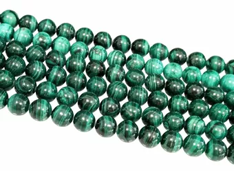 Perły okrągłe na nitce, Malachit A, 10mm