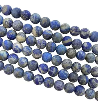 Sznur Matowych Okrągłych Koralików z Lapis Lazuli AB 8-9mm