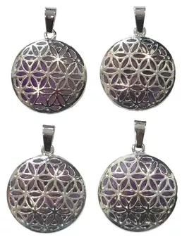 Metalowy wisiorek z ametystowym kwiatem życia A 25mm x4