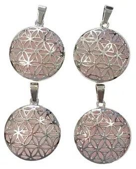 Metalowy wisiorek Kwiat życia Kwarc różowy A 25mm x4