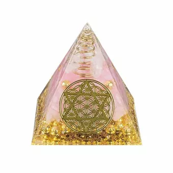 Orgonit Piramida Kryształ górski i pentagram kwiatu życia z różowego kwarcu