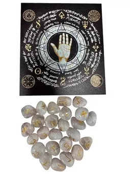 Pudełko na runy Futhark Rose Quartz z torbą materiałową 10x11cm