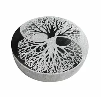 Płytka Yin Yang Drzewo Życia Czarno-Biała z Selenitu 8cm
