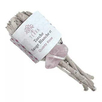 Pochodnia z płatkami białej szałwii z kwarcem różowym 25-30g 11cm