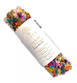 Pakiet konfetti z białą szałwią i kwiatami 25-30 gr 10 cm