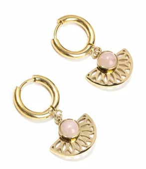 Złote kolczyki ze stali nierdzewnej Aztec Rose Quartz A 33mm