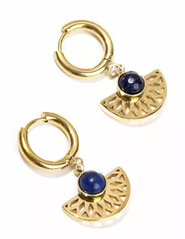 Kolczyki z pozłacanej stali nierdzewnej z azteckim lapis lazuli AA 33 mm