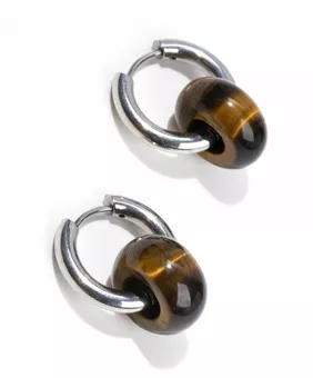 Kolczyki Hope w kolorze srebrnym ze stali nierdzewnej tygrysie oko średnica 18 mm