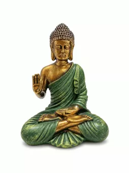Zielona Statua Buddy Abhaya z Żywicy 13 cm