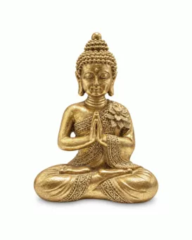 Złota Statua Buddy Namaste z Żywicy 14 cm