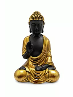 Czarno-złota Statua Buddy Abhaya z Żywicy 16 cm