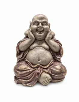 Patynowana Fioletowo-Złota Figurka Śmiejącego się Buddy z Żywicy 26 cm