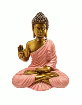 Różowo-złota figurka Buddy Abhaya z żywicy 23 cm