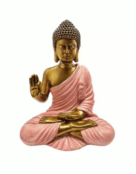 Różowo-złota figurka Buddy Abhaya z żywicy 31 cm