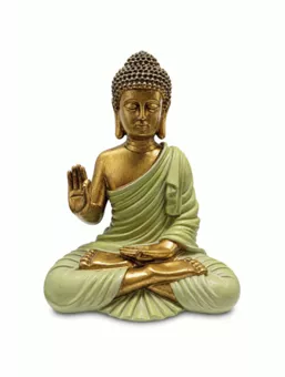 Zielono-złota Statua Buddy Abhaya z Żywicy 31 cm