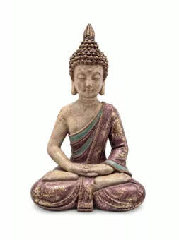 Fioletowo-złota figurka Buddy w medytacji z żywicy 31 cm