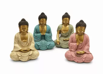 Zestaw 4 Kolorowych Statuetek Medytującego Buddy z Żywicy 10 cm